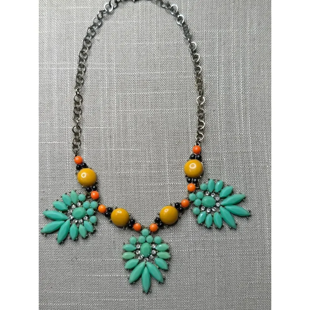 Y2K Statement Necklace Glow Black Light Gold Tone Rhinestone Bib Adjustable - Picture 2 of 13